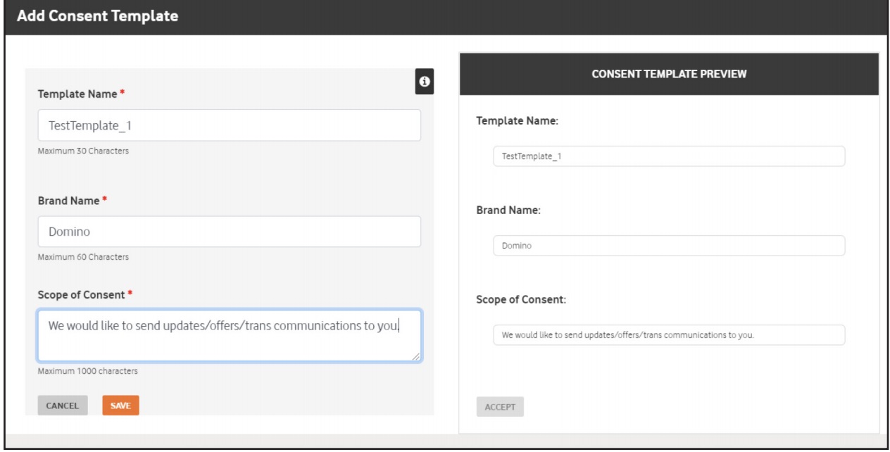 Consent Template DLT Portals