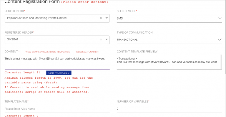 DLT SMS Message Content Template Registration Guide for Airtel