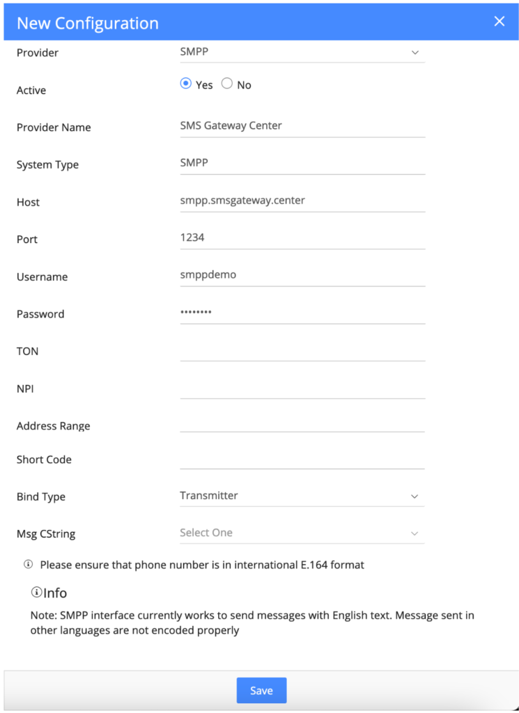 vtiger SMPP SMS Config 3 vtiger SMPP SMS Config 3