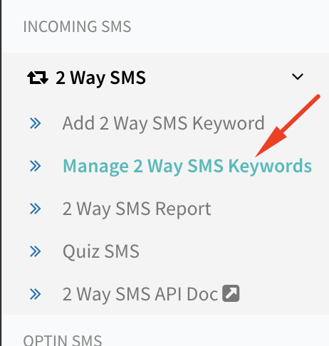 Sidebar Manage Keywords