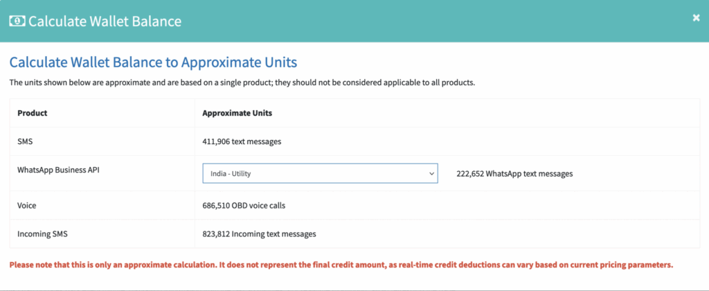 calculation wallet credits 2