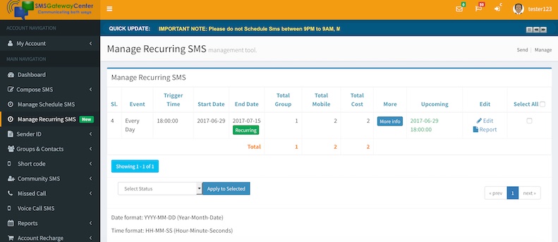 Manage Recurring SMS
